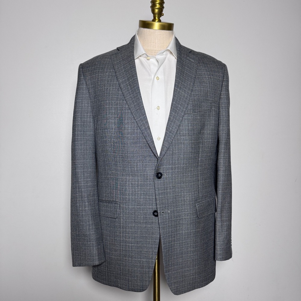 Calvin Klein Blazer Mens 42R‎ Grey Plaid Silk Wool Blend Two Button Sport Coat